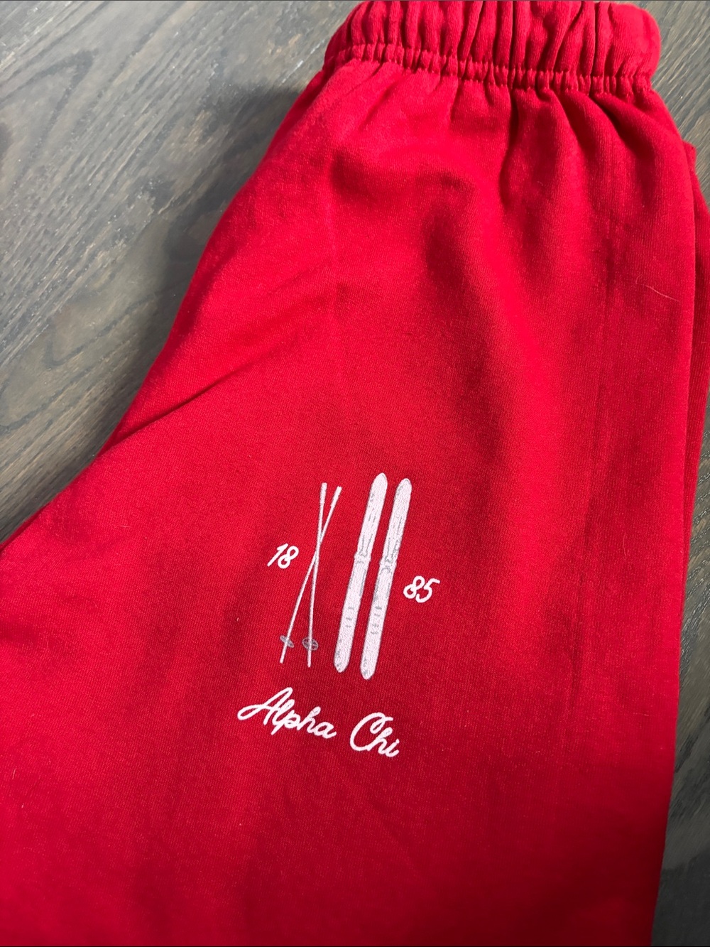 Alpha Cho Red Sweatpants with Ski Graphic